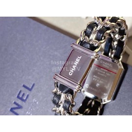 Chanel Steel Leather Strap Square Dial Watch Silver