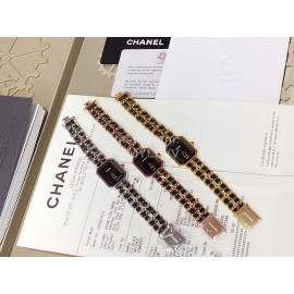 Chanel Steel Leather Strap Square Dial Watch Silver