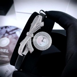 Chanel Ruban Series Black Satin Strap Diamond White Dial Watch