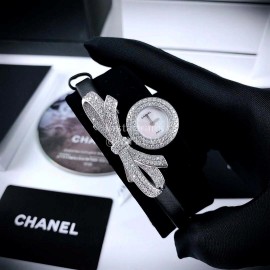 Chanel Ruban Series Black Satin Strap Diamond White Dial Watch