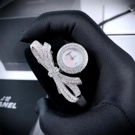 Chanel Ruban Series Black Satin Strap Diamond White Dial Watch