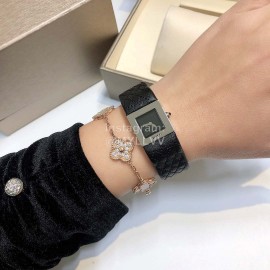 Chanel Steel Square Dial Leather Strap Watch Black