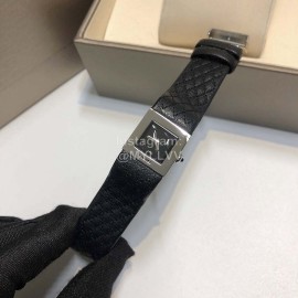 Chanel Steel Square Dial Leather Strap Watch Black