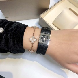 Chanel Steel Square Dial Leather Strap Watch Black