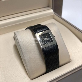 Chanel Steel Square Dial Leather Strap Watch Black