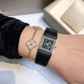 Chanel Steel Square Dial Leather Strap Watch Black