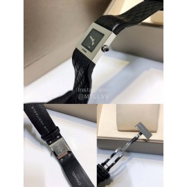 Chanel Steel Square Dial Leather Strap Watch Black
