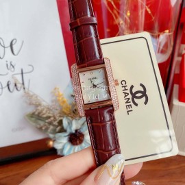 Chanel 316 Refined Steel Diamond Square Watch Reddish Brown