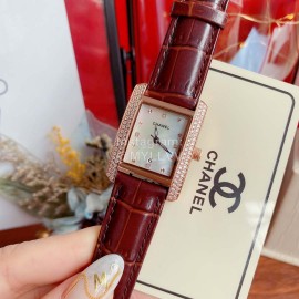 Chanel 316 Refined Steel Diamond Square Watch Reddish Brown