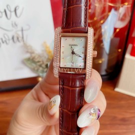 Chanel 316 Refined Steel Diamond Square Watch Reddish Brown