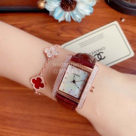 Chanel 316 Refined Steel Diamond Square Watch Reddish Brown