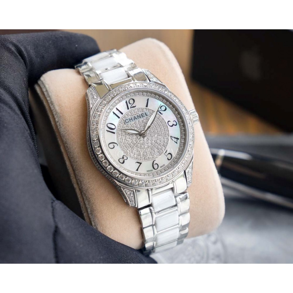 Chanel Diamond Dial Steel Strap Mechanical Watch For Women Silver