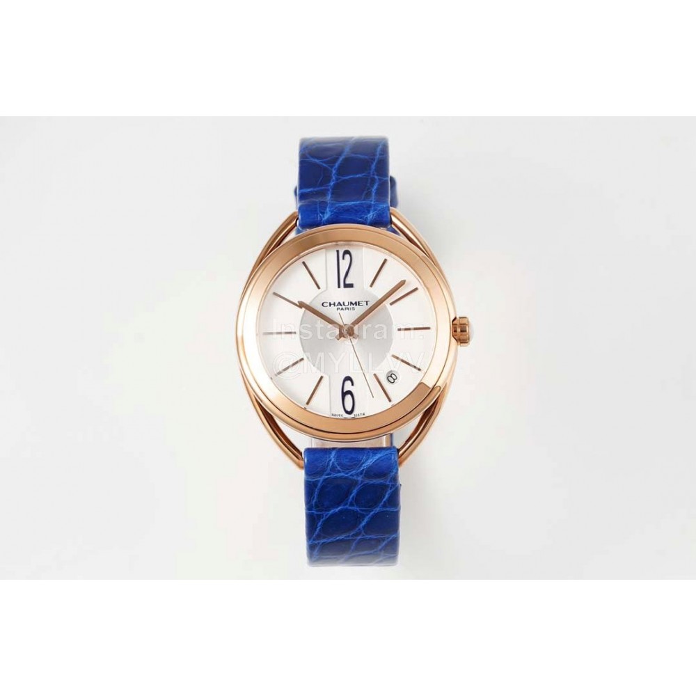 Chaumet 316 Refined Steel 33mm Dial Leather Strap Watch Blue