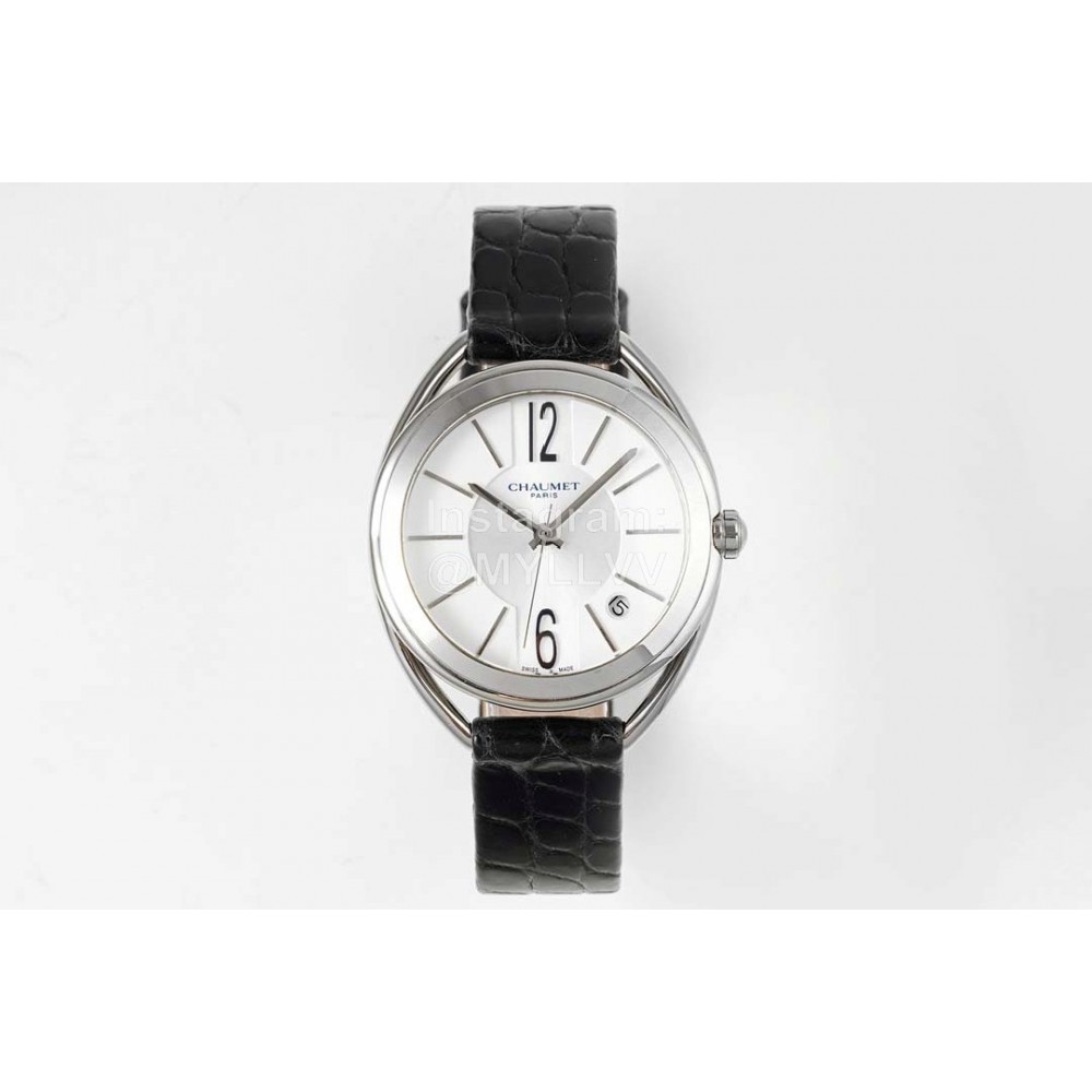 Chaumet 316 Refined Steel 33mm Dial Leather Strap Watch Black