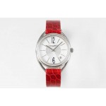 Chaumet 316 Refined Steel 33mm Dial Leather Strap Watch Red