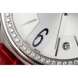 Chaumet 316 Refined Steel 33mm Dial Leather Strap Watch Red