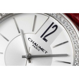Chaumet 316 Refined Steel 33mm Dial Leather Strap Watch Red