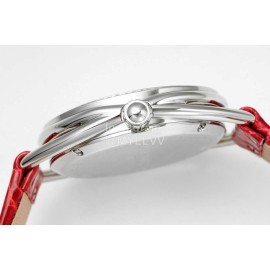 Chaumet 316 Refined Steel 33mm Dial Leather Strap Watch Red