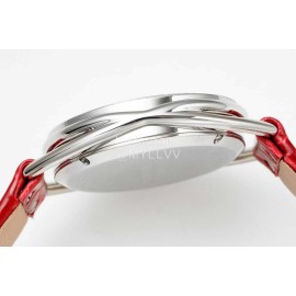 Chaumet 316 Refined Steel 33mm Dial Leather Strap Watch Red