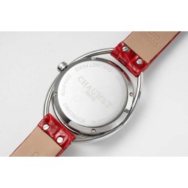 Chaumet 316 Refined Steel 33mm Dial Leather Strap Watch Red