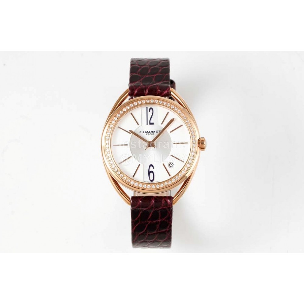 Chaumet 316 Refined Steel 33mm Dial Leather Strap Watch