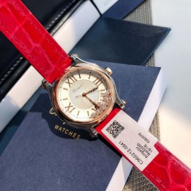 Chopard Happy Sport Leather Strap Watch Red