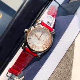 Chopard Happy Sport Leather Strap Watch Red
