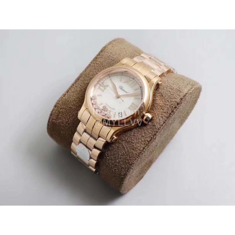 Chopard Steel Strap Happy Diamonds Watch For Women Gold