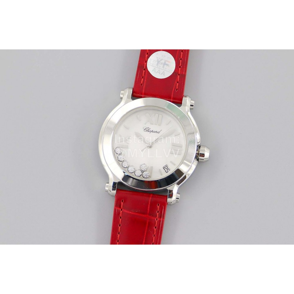 Chopard Fashion Leather Strap Happy Sport Watch Red