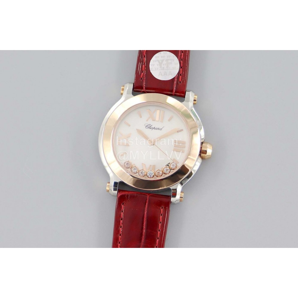 Chopard Fashion Red Leather Strap Happy Sport Watch 