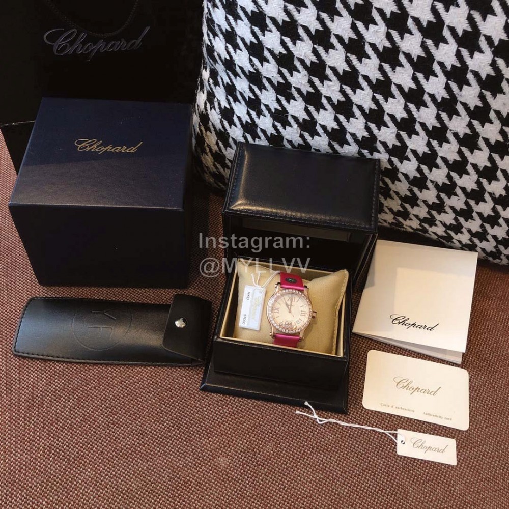 Chopard Fashion Diamond Silk Strap Watch Rose Red