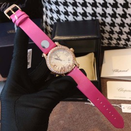 Chopard Fashion Diamond Silk Strap Watch Rose Red
