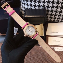Chopard Fashion Diamond Silk Strap Watch Rose Red