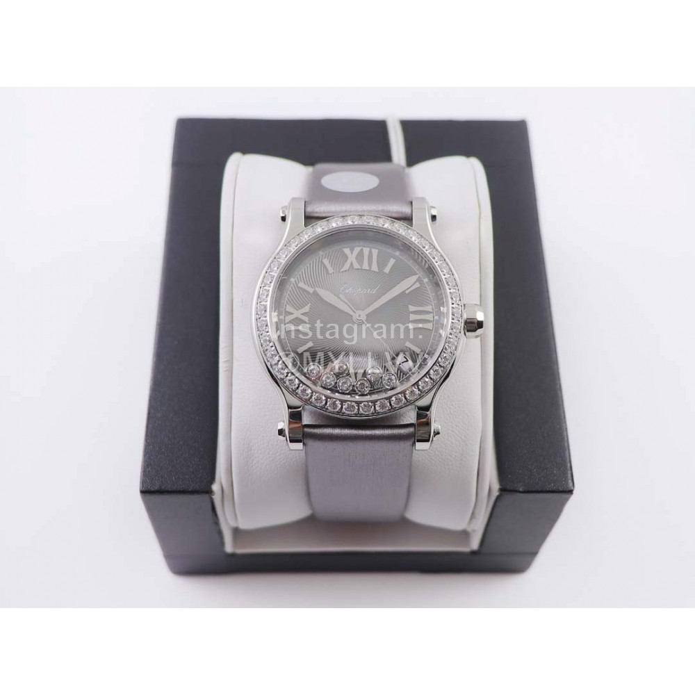 Chopard Gray Silk Strap Roman Numeral Dial Watch