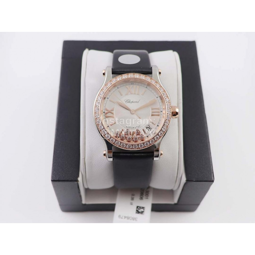 Chopard Silk Strap Roman Numeral Diamond Dial Watch Black