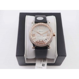 Chopard Silk Strap Roman Numeral Diamond Dial Watch Black