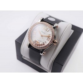 Chopard Silk Strap Roman Numeral Diamond Dial Watch Black