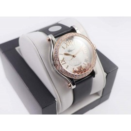 Chopard Silk Strap Roman Numeral Diamond Dial Watch Black