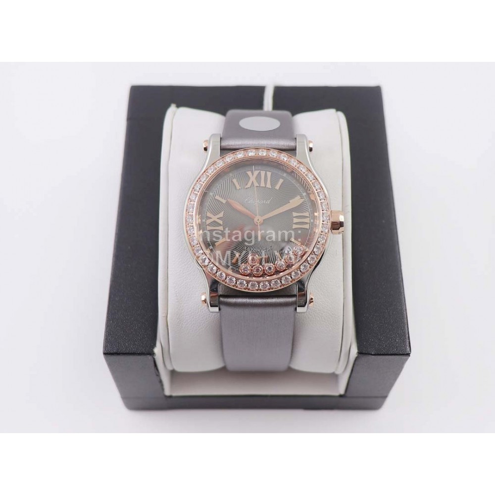 Chopard Silk Strap Roman Numeral Diamond Dial Watch Gray