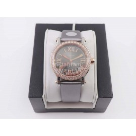 Chopard Silk Strap Roman Numeral Diamond Dial Watch Gray