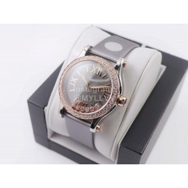 Chopard Silk Strap Roman Numeral Diamond Dial Watch Gray