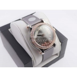 Chopard Silk Strap Roman Numeral Diamond Dial Watch Gray