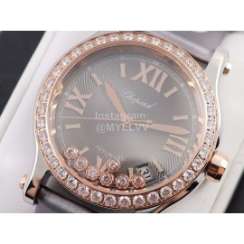 Chopard Silk Strap Roman Numeral Diamond Dial Watch Gray