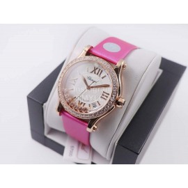 Chopard Silk Strap Roman Numeral Dial Watch Rose Red