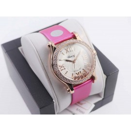 Chopard Silk Strap Roman Numeral Dial Watch Rose Red