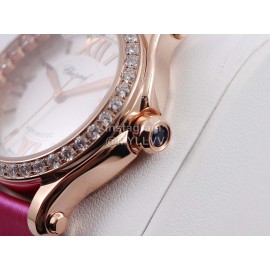 Chopard Silk Strap Roman Numeral Dial Watch Rose Red