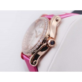 Chopard Silk Strap Roman Numeral Dial Watch Rose Red