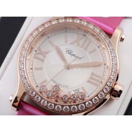 Chopard Silk Strap Roman Numeral Dial Watch Rose Red