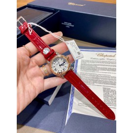 Chopard Happy Sport Series Diamond Leather Strap Watch For Women Red