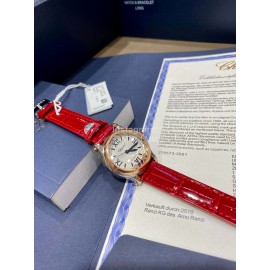 Chopard Happy Sport Series Diamond Leather Strap Watch For Women Red